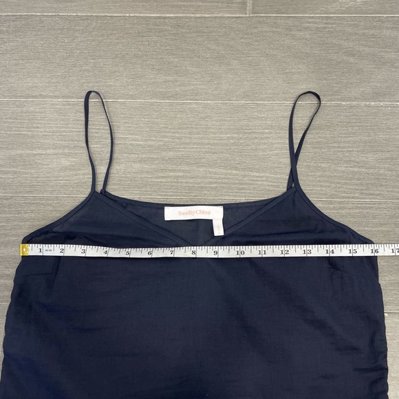 See By Chloe Cropped Spaghetti Strap Minimalist Basic Cami Tank Top Navy Blue - Picture 5 of 7